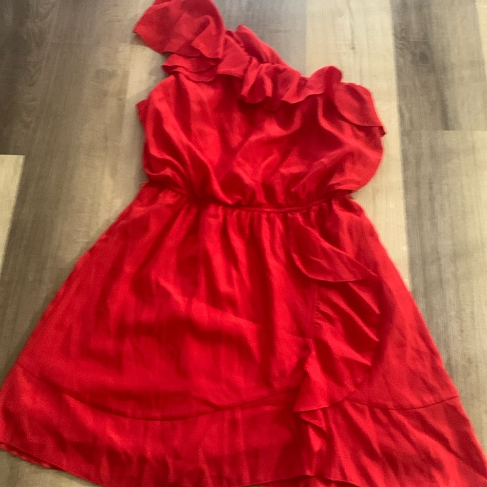 Sequin Hearts one shoulder ruffle mini dress